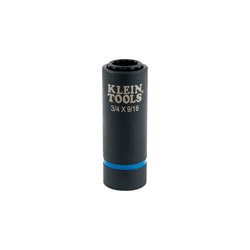 Klein® 66001 2-in-1 Single-Ended Impact Socket, Cross Hole Style, 1/2 in, 3/4 x 9/16 in Deep Socket, 12 Points