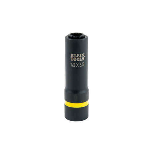 Klein® 66011 2-in-1 Single Ended Impact Socket, Cross Hole Style, 1/2 in, 1/2 x 3/8 in Deep Socket, 12 Points