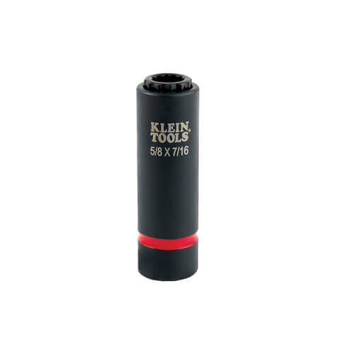Klein® 66012 2-in-1 Single Ended Impact Socket, Cross Hole Style, 1/2 in, 5/8 x 7/16 in Deep Socket, 12 Points