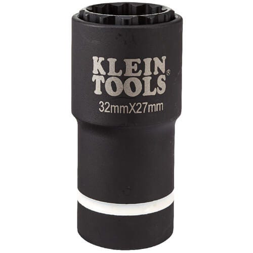 Klein® 66054E 2-in-1 Single Ended Impact Socket, Cross Hole Style, 1/2 in, 32 x 27 mm Deep Socket, 12 Points