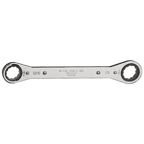 Klein® 68206 Box Wrench, Imperial, Reversible Ratcheting Wrench, 13/16 x 7/8 in Wrench Opening, 12 points, 9-1/4 in OAL