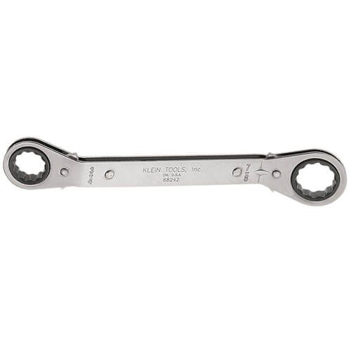 Klein® 68242 Box Wrench, 3/4 x 7/8 in Wrench, 12 Points, 25° Offset, 9-1/8 in OAL, Steel, Polished Chrome