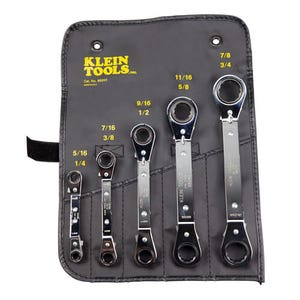 Klein® 68245 Box Wrench Set, Ratcheting Reversible, Imperial System of Measurement, 1/4 x 5/16 to 3/4 x 7/8 in, 5 pc