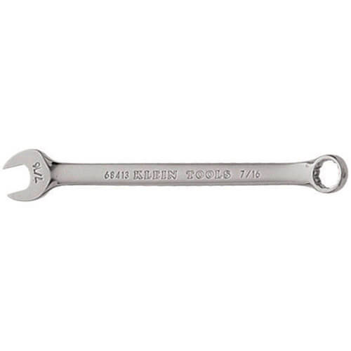 Klein® 68413 Combination Wrench, 7/16 in Wrench, 12 Points, 15° Offset, 6-5/8 in OAL, Forged Alloy Steel, Polished Chrome/Nickel Plated