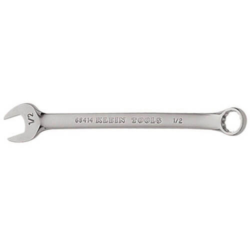 Klein® 68414 Combination Wrench, 1/2 in Wrench, 12 Points, 15° Offset, 7-1/8 in OAL, Forged Alloy Steel, Polished Chrome/Nickel Plated