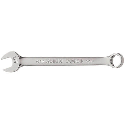 Klein® 68416 Combination Wrench, 5/8 in Wrench, 12 Points, 15° Offset, 8-1/2 in OAL, Forged Alloy Steel, Polished Chrome/Nickel Plated