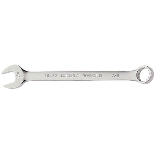 Klein® 68420 Combination Wrench, 7/8 in Wrench, 12 Points, 15° Offset, 11-1/2 in OAL, Forged Alloy Steel, Polished Chrome/Nickel Plated