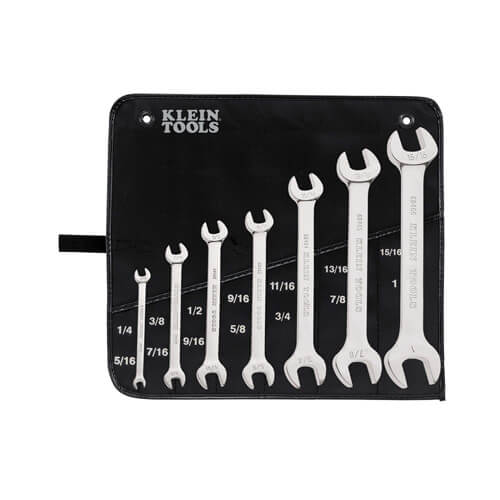 Klein® 68452 Wrench Set, Open Ended, Imperial, 1/4 x 5/16 to 15/16 x 1 in, 7 pc, 15° Offset, Forged Alloy Steel