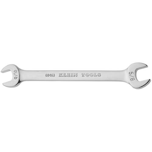 Klein® 68463 Open End Wrench, 9/16 to 5/8 in Wrench, Double End Head, 15° Offset, 7-1/2 in L, Alloy Steel, Polished Chrome/Nickel Plated