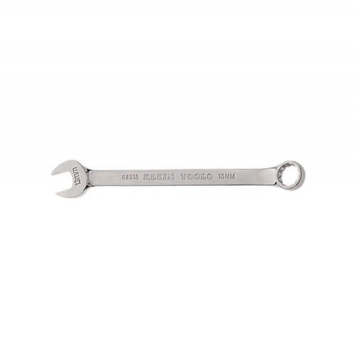 Klein® 68513 Combination Wrench, 13 mm Wrench, 12 Points, 15° Offset, 7-1/8 in OAL, Forged Alloy Steel, Polished Chrome/Nickel Plated