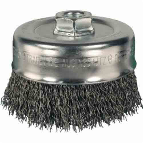 Pferd 82511 External Thread Cup Brush, 4 in dia Brush, 5/8-11 Arbor Hole, 0.02 in dia Filament/Wire, Crimped, Carbon Steel Fill