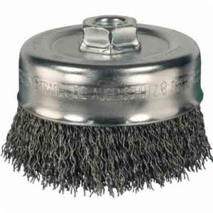 Pferd 82511 External Thread Cup Brush, 4 in dia Brush, 5/8-11 Arbor Hole, 0.02 in dia Filament/Wire, Crimped, Carbon Steel Fill