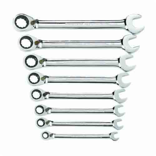 GearWrench® 9533N Combination Wrench Set, Ratcheting Reversible Regular Length, Imperial, 5/16 to 3/4 in Size, 8 pc, Box End Drive