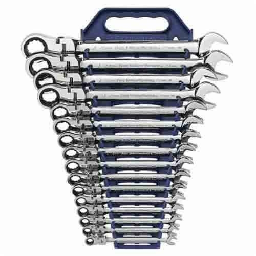 GearWrench® 9902D Combination Wrench Set, Flexible Head Ratcheting, Metric, 8 to 25 mm Size, 16 pc, 12 Point, 72 Geared Teeth
