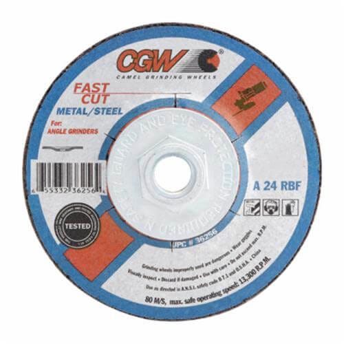 CGW® 35620 Flat Depressed Center Wheel, 4-1/2 in dia x 1/4 in Thick, 7/8 in Center Hole, 24 Grit, Aluminum Oxide Abrasive