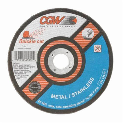 CGW® Quickie Cut™ 45002 Quickie Cut™ Type 27 Flat Cut-Off Wheel, 4-1/2 in dia x 0.045 in Thick, 7/8 in Center Hole, 60 Grit