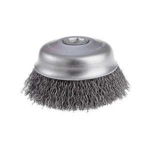 CGW® 60125 High Speed Small Grinder Premium Cup Brush, 2-3/4 in dia Brush, 5/8-11 Arbor Hole, 0.014 in dia Filament/Wire, Crimped, Stainless Steel Fill