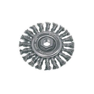 CGW® 60012 Premium Radial Wheel Brush, 4 in dia Brush, 0.02 in dia Standard/Twist Knot Filament/Wire, 5/8-11 Arbor Hole