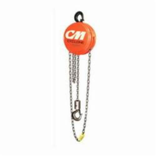 CM® Cyclone® 4622 Single Reeved Hand Chain Hoist, 0.5 ton Load, 10 ft H Lifting, 12-7/8 in Min Between Hooks, 1 in Hook Opening