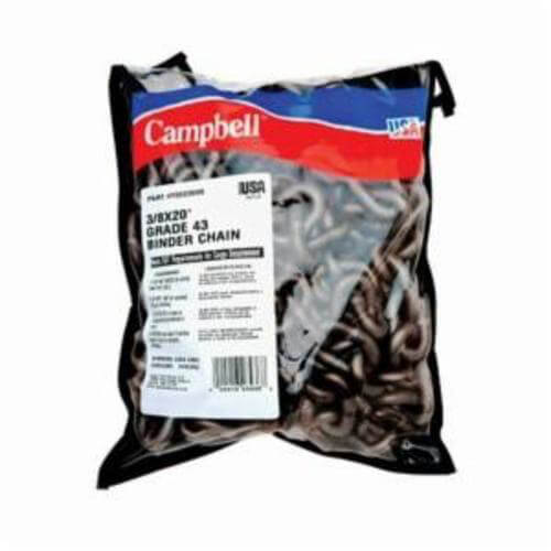 Campbell® TT0222725 High Test Binder Chain, Welded, System 4 Series, Grade: 43, 3/8 in Trade, 16 ft Length, 5400 lb, Bright