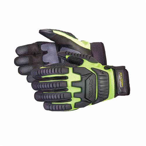 Superior Glove® MXVSBPB/XX Clutch Gear™ Impact Protection Gloves, 2XL, TPR/Kevlar®, ANSI Cut Level A4, Hi-Viz Lime Green