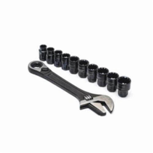 Crescent® CPTAW8 X6™ Pass-Thru™ Adjustable Wrench and Socket Set, Imperial/Metric, 11 pc, Black Phosphate
