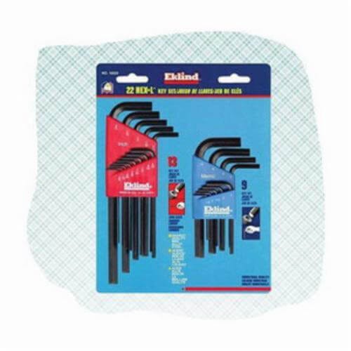 Eklind® 10022 Hex-L® Key Set, 22 pc, 0.05 to 0.375 in, 1.5 to 10 mm Hex, L-Handle, Alloy Steel, Black Oxide