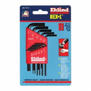 Eklind® 10211 Hex-L® Long Key Set, 11 pc, 0.05 to 0.25 in Hex, L-Handle Handle, Alloy Steel, Black Oxide