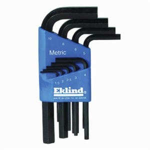 Eklind® 10509 Hex-L® Short Key Set with Holder, 9 pc, 1.5 to 10 mm Hex, L-Handle, ANSI B18.3, Alloy Steel, Black Oxide