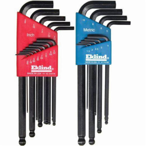 Eklind® 13222 Ball-Hex-L™ Long Key Set, 22 pc, 0.05 to 0.375 in, 1.5 to 10 mm Hex, L-Handle, ANSI B18.3, Alloy Steel, Black Oxide