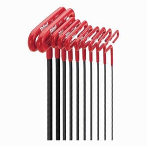 Eklind® 53610 Long Key Set with Pouch, 10 pc, 3/32 to 3/8 in Hex, Torx® Drive, Cushion Grip/Loop T-Handle Handle, ANSI B18.3, Black Oxide