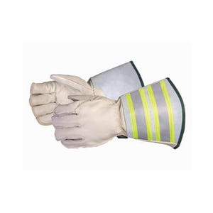Endura® 365DLX2TLM Deluxe General Purpose Lineman/Rigging Gloves, M, Beige/Hi-Viz Yellow, Thumb/Palm Patch Style, Leather Palm