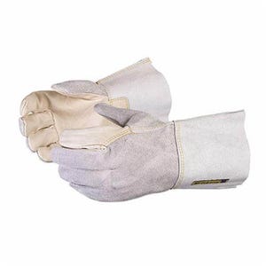 Endura® 375CSiM General Purpose Gloves, Leather, Gunn Cut/Full Finger Style, M, Grain Cowhide Leather Palm, Split Leather, Brown/Gray, Gauntlet Cuff
