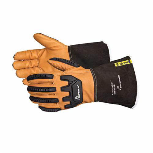 Superior Glove® 375KGVBL Endura® Anti-Impact Driver Gloves, L, Goatskin Leather/TPR, Gauntlet Cuff, ANSI Cut-Resistance Level A5