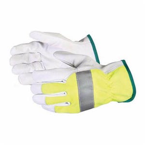 Endura® 378GAHVBXL High Visibility General Purpose Gloves, Drivers, XL, Grain Goatskin Leather Palm, Grain Goatskin Leather, Knit Wrist Cuff