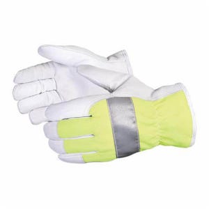 Endura® 378GHVTLXL High Visibility General Purpose Gloves, Drivers, Gunn Cut Style, XL, Grain Goatskin Leather Palm, Grain Goatskin Leather