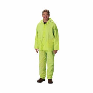 PIP® 201-355M Base35™ 3 pc Premium Rain Suit, M, Hi-Viz Lime Yellow, Polyester/PVC, 47 in Waist, 29-1/2 in L Inseam, Detachable Hood