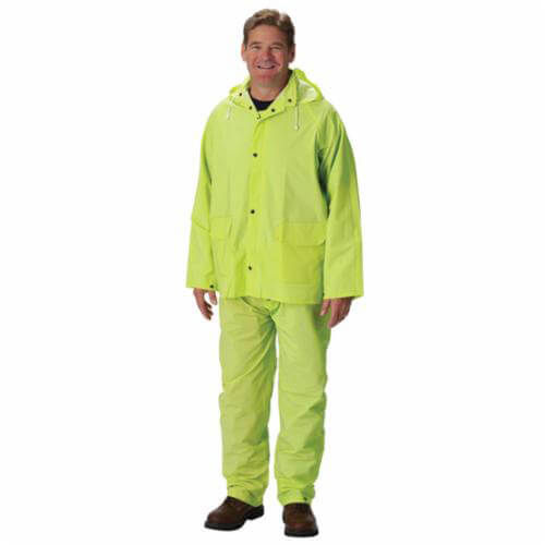 PIP® 201-355X1 Base35™ 3 pc Premium Rain Suit, XL, Hi-Viz Green, Polyester/PVC, Detachable Hood, Snap Closure