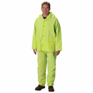 PIP® 201-355X1 Base35™ 3 pc Premium Rain Suit, XL, Hi-Viz Green, Polyester/PVC, Detachable Hood, Snap Closure