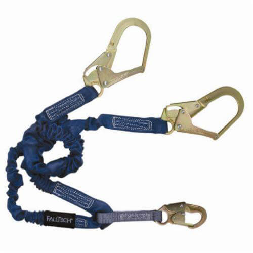 FallTech® 8240Y3 ElasTech® Shock Absorbing Lanyard, 310 lb Load, 6 ft L, Polyester Line, 2 Legs, Rebar Hook Anchorage Connection