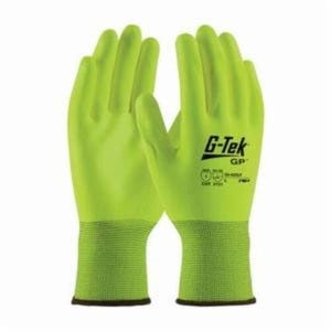 G-Tek® GP™ 33-425LY/L 33-425 General Purpose Gloves, Coated/Work, Seamless Knit Style, L, Polyurethane Palm, 13 ga Polyester, Hi-Viz Yellow