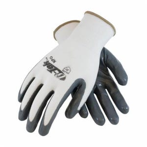 G-Tek® GP™ 34-225/M General Purpose Gloves, Coated, M, Nylon Palm, Nylon, Gray/White, Knit Wrist Cuff, Nitrile Coating, Resists: Abrasion, Cut