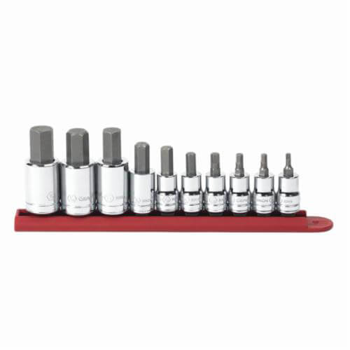 Gearwrench® 80579 Bit Socket Set, Imperial, 10 Piece, 3/8 in, 1/2 in Drive, 1/8 to 5/8 in Hex, ASME B107.1 Specifications Met, Polished Chrome
