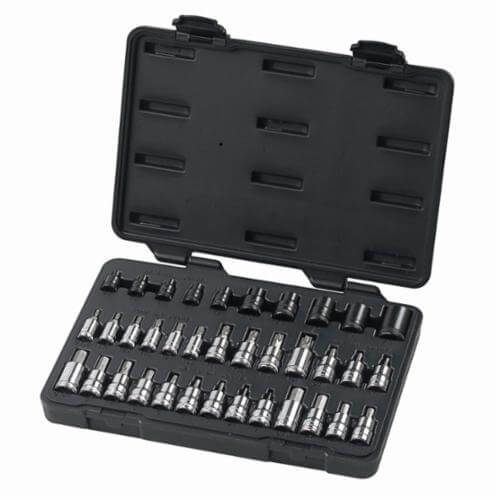 GearWrench® 80726 Bit Socket Set, 36 pc, 1/4 in, 3/8 in, 1/2 in Drive, 5/32 to 3/8 in Hex, T10 to T55 Torx® Size, Polished Chrome
