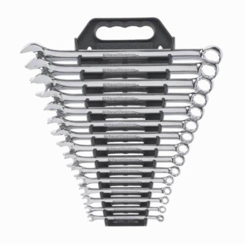 GearWrench® 81901 Long Length Combination Wrench Set, Imperial, 15 pc, 5/16 to 1 in, Full Polished Chrome