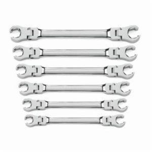 Gearwrench® 81911D Wrench Set, Regular Length, Metric System of Measurement, 9 to 21 mm, 6 Piece, Flare Nut, Flexible Head, Polished Chrome