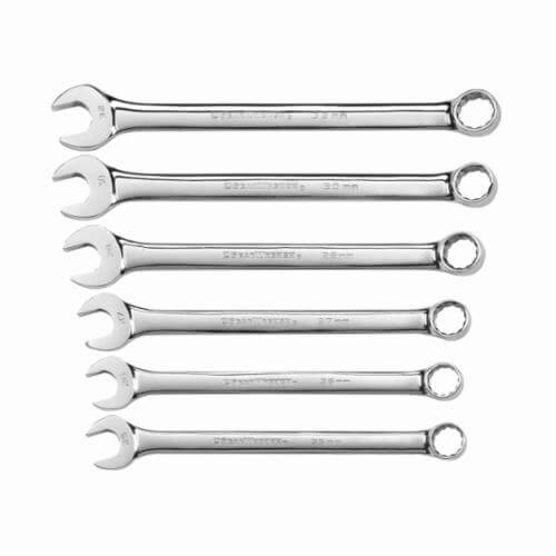 GearWrench® 81922 Combination Wrench Set, Add-On Long Length Non-Ratcheting, Metric, 25 to 32 mm Size, 6 pc, 12 Point, 15° Offset