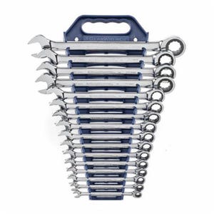 GearWrench® 9416 Combination Wrench Set, Long Length Ratcheting, Metric, 8 to 24 mm Size, 16 pc, 12 Point, Box End Drive