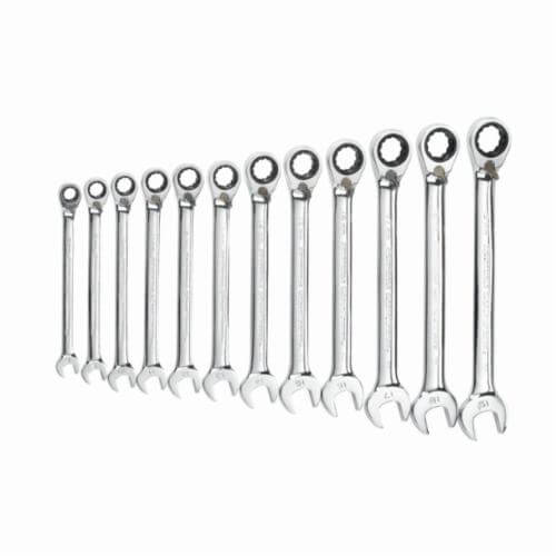 GearWrench® 9620N Combination Wrench Set, Ratcheting Reversible Regular Length, Metric, 8 to 19 mm, 12 pc, 12 Point, 15° Offset