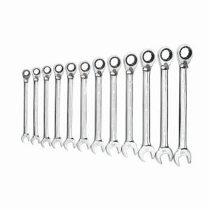 GearWrench® 9620N Combination Wrench Set, Ratcheting Reversible Regular Length, Metric, 8 to 19 mm, 12 pc, 12 Point, 15° Offset